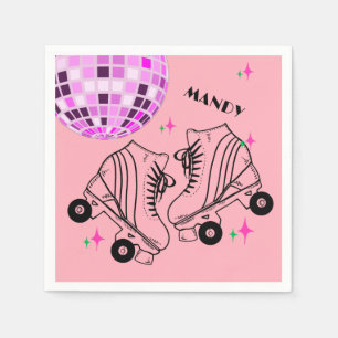 Serviette En Papier Roller Skates Derby Patinage rose Disco Anniversai
