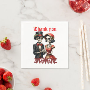Serviette En Papier Romance d'os de Noël, un couple de squelettes fest