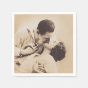 Serviette En Papier Romantic Love Couple Kissing vintage illustration