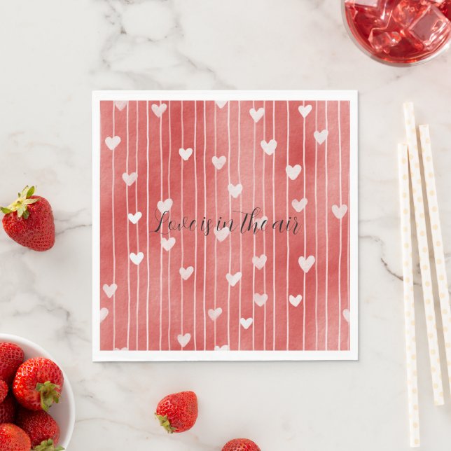 Serviette En Papier Romantic Red White Stripes Hearts Love (En situation)