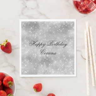 Serviette En Papier Romantique Argent Étincelle Glitzy anniversaire