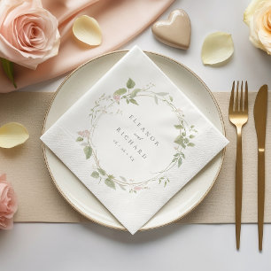 Serviette En Papier Romantique Blush & Green Floral Wreath Mariage