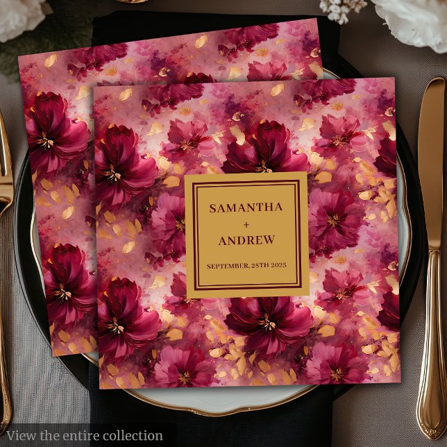 Serviette En Papier Romantique Bourgogne Blush Gold Mariage Papier Nap (Romantic Burgundy Blush Gold Wedding Paper Napkins)
