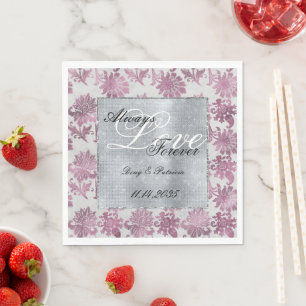 Serviette En Papier Romantique Bourgogne Rouge Argent Mariage Floral