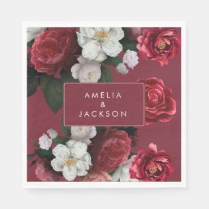 Serviette En Papier Romantique Bourgogne rouge floral mariage de autom