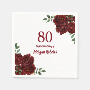 Serviette En Papier Romantique Bourgogne Rouge Rose 80e fête d'anniver