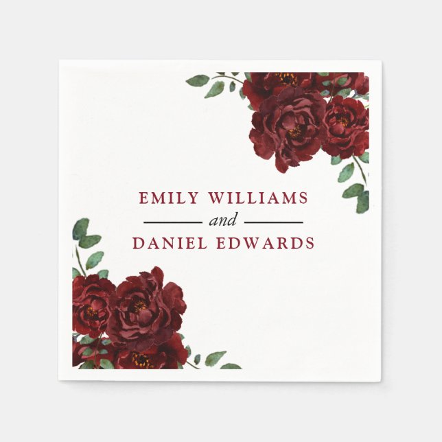Serviette En Papier Romantique Bourgogne Rouge Rose Mariage Fiançaille (Devant)