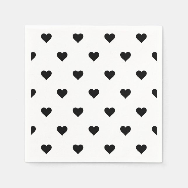 Serviette En Papier Romantique Coeur noir et blanc Élégant pour les co (Devant)