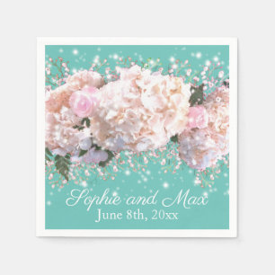 Serviette En Papier Romantique dentelle blanche hydrangée roses roses