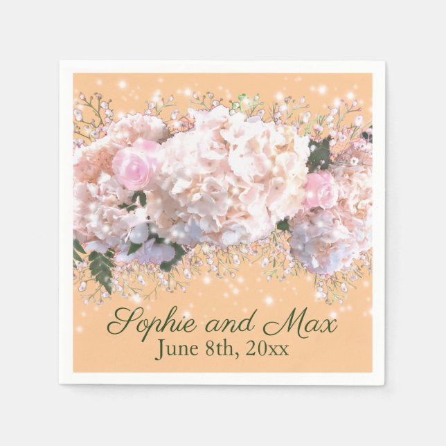 Serviette En Papier Romantique dentelle blanche hydrangée roses roses (Devant)