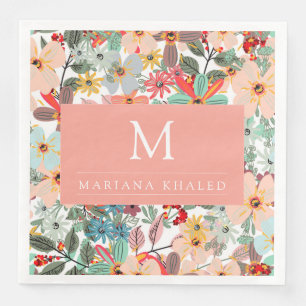 Serviette En Papier Romantique Floral doux rose vert pêche classique