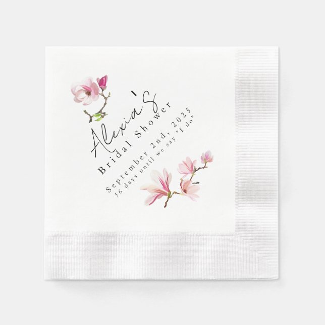 Serviette En Papier Romantique Floral Magnolia Fête des mariées Napkin (Devant)