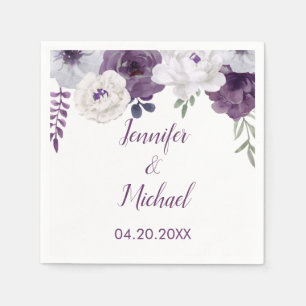 Serviette En Papier Romantique Floral Purple Argent Personnaliser Mari
