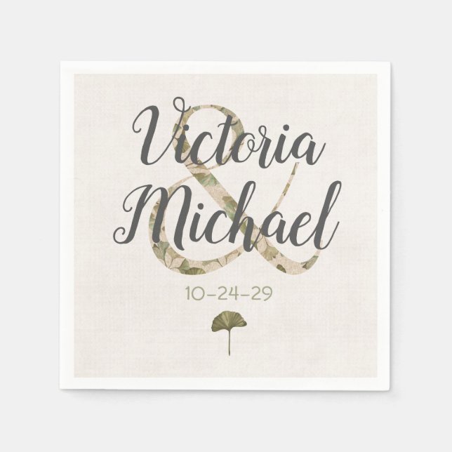 Serviette En Papier Romantique Ginkgo Initiales mariage serviettes (Devant)