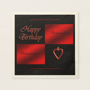 Serviette En Papier Romantique Joyeux Anniversaire Rouge Noir Personna