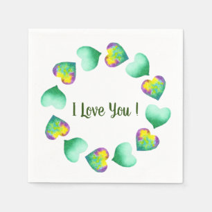 Serviette En Papier Romantique Mignon Aquarelle Verte Saint Valentin  