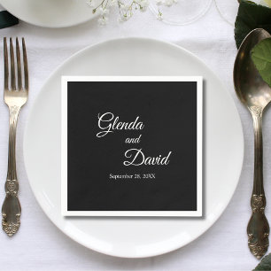 Serviette En Papier Romantique Noir Calligraphie Flourdir Mariage pers