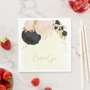 Serviette En Papier Romantique noir et rose fleurs serviettes en or