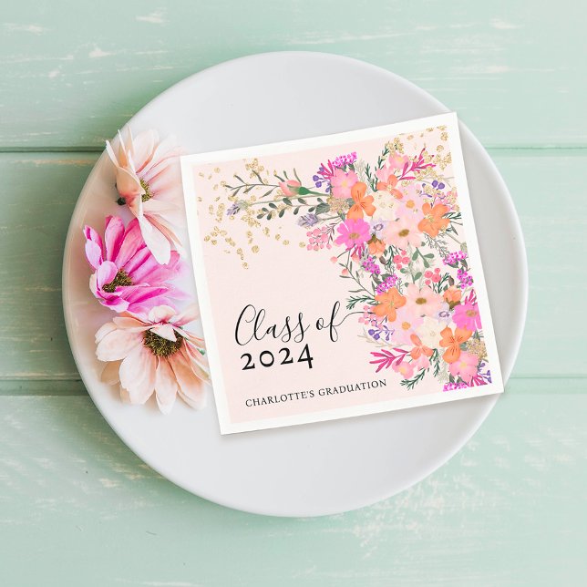 Serviette En Papier Romantique pastel fleurs sauvages printemps gradua (Romantic pastel wild flowers spring graduation napkins)