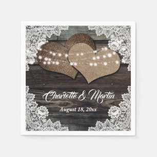 Serviette En Papier Romantique Pays Bois Coeurs Floral Mariage dentell