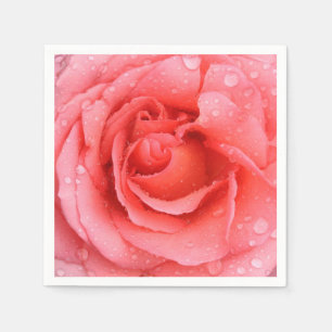 Serviette En Papier Romantique Rose rose rouge gouttes d'eau