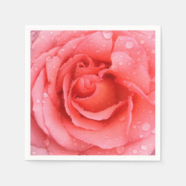 Serviette En Papier Romantique Rose rose rouge gouttes d'eau (Devant)