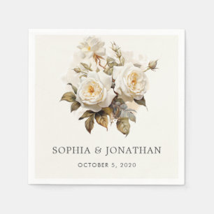 Serviette En Papier Romantique Roses Vintages Mariage blanc