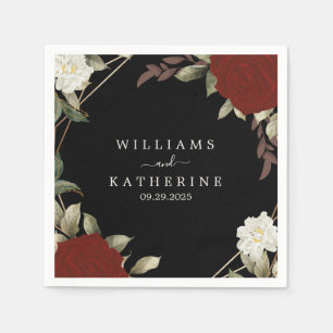 Serviette En Papier Romantique rouge rose profond Floral hiver noir ma