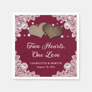 Serviette En Papier Romantique Rustique Burlap et dentelle Bourgogne M