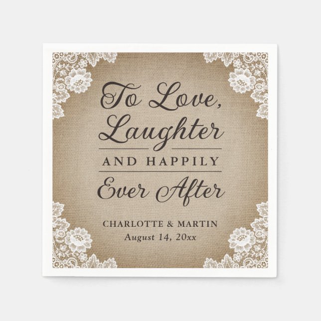 Serviette En Papier Romantique Rustique Burlap et dentelle Mariage ser (Devant)