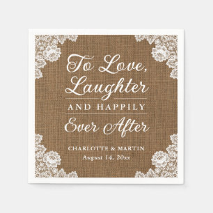 Serviette En Papier Romantique Rustique Burlap et dentelle Mariage ser