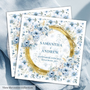 Serviette En Papier Romantique Vintage Pastel Blue Gold Parties scinti