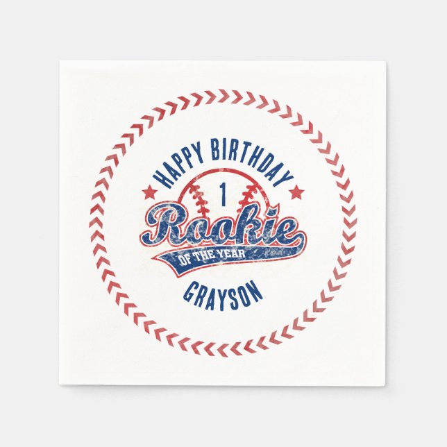 Serviette En Papier Rookie de baseball de l'année 1er fête d'anniversa (Devant)