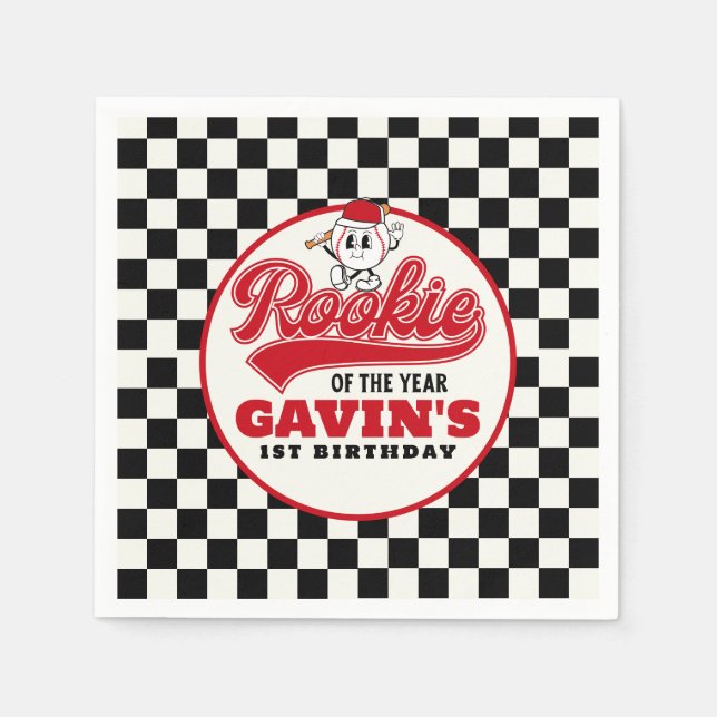 Serviette En Papier Rookie De L'Année Baseball Personnalisé Anniversai (Devant)