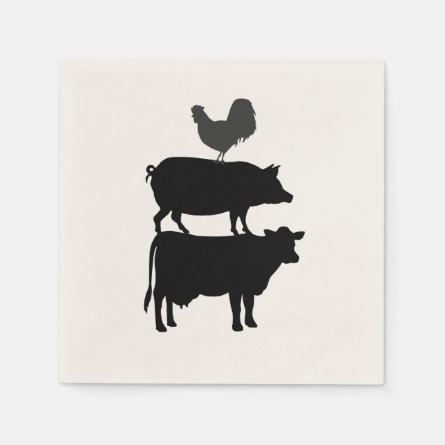 Serviette En Papier Rooster Cog Cow Barnyard Papier de partie Napkin (Devant)