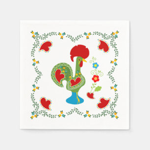 Serviette En Papier Rooster portugais de la chance en vert