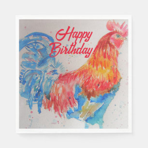 Serviette En Papier Rooster rouge aquarelle peinture art Anniversaire