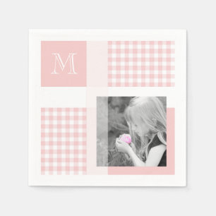 Serviette En Papier Rose Ajouter Votre Photo En vichy Monogramme Moder
