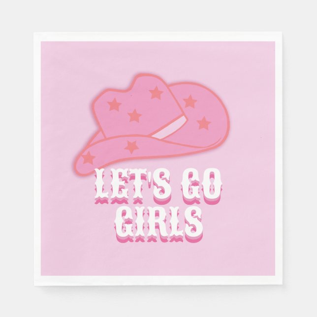 Serviette En Papier Rose Allons-y Filles Cowboy Casquette Rodéo (Devant)