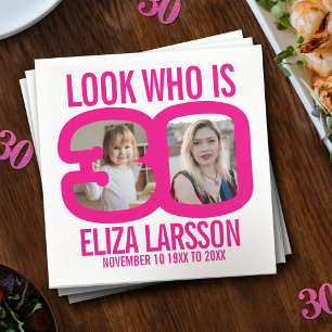 Serviette En Papier Rose blanc 30e anniversaire deux photos regardez q