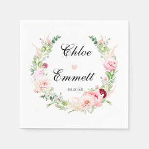 Serviette En Papier Rose Blanc Floral Coeur Romantique Mariage serviet