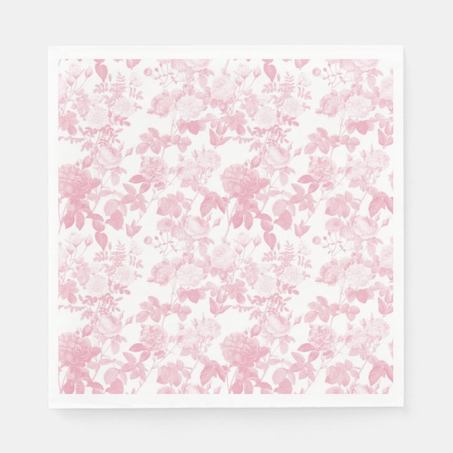 Serviette En Papier Rose blanc rose Chinoiserie Motif (Devant)