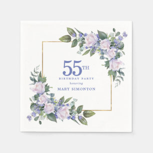 Serviette En Papier Rose Blanche Fleur Bleue Fête d'anniversaire perso