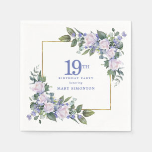 Serviette En Papier Rose Blanche Fleur Bleue Fête d'anniversaire perso