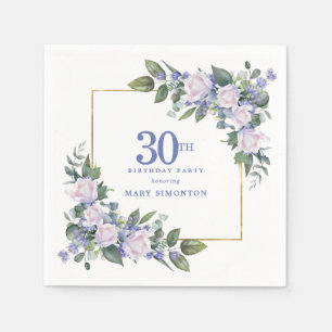 Serviette En Papier Rose Blanche Fleur Bleue Florale Personnalisée Fêt