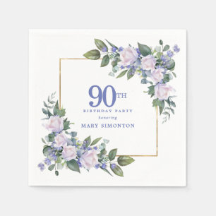 Serviette En Papier Rose Blanche Fleur Bleue Personnalisé Fête d'anniv