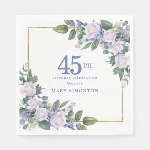 Serviette En Papier Rose Blanche Fleur Bleue Personnalisée Fête d'anni