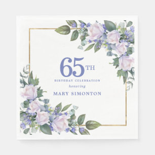 Serviette En Papier Rose Blanche Fleur Bleue Personnalisée Fête d'anni
