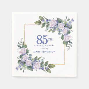 Serviette En Papier Rose Blanche Fleur Bleue Personnalisée Fête d'anni