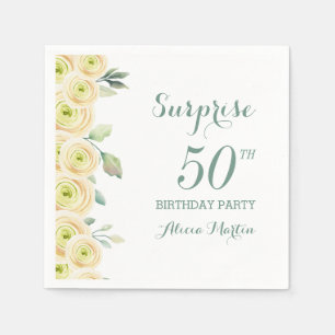 Serviette En Papier Rose blanche Flore Surprise 50e anniversaire
